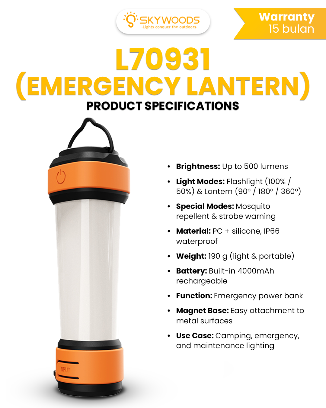 Skywoods Emergency Lantern 500 lumens L70931